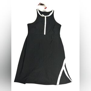 Sage Asymmetrical Dress in Black with White Trim